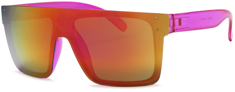 Large Shield Sunglasses - Hot Pink Frame - Pink and Red Mirror Lens