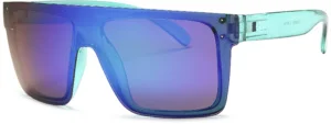 Large Shield Sunglasses -Green Frame - Blue Face with Bright Green Mirror Lens | Beach Time Sunglasses
