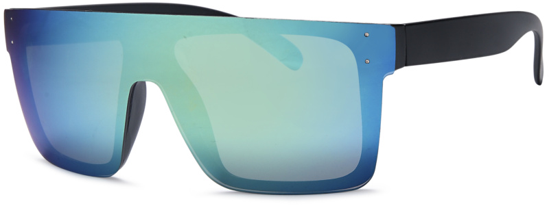 Large Sunglasses - Black Frame with Bright Blue Mirror Lens - Unisex